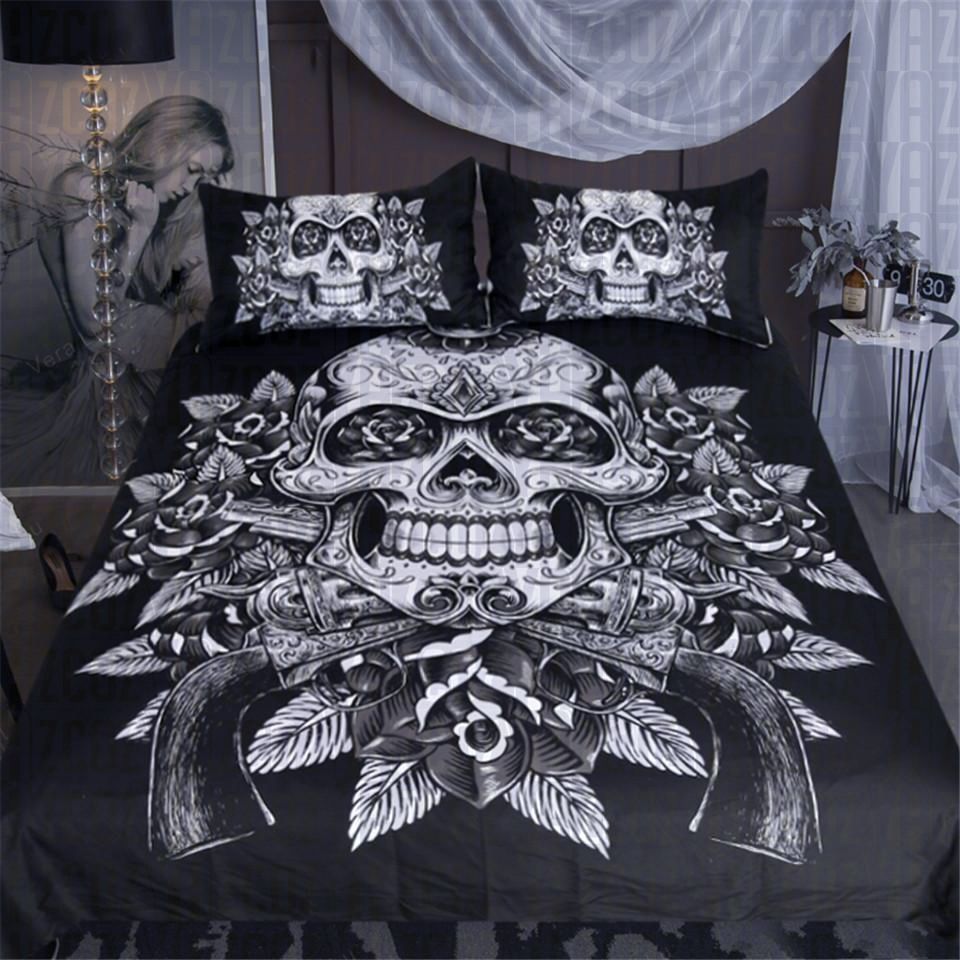 Vintage Black White Sugar Skull Bedding Set