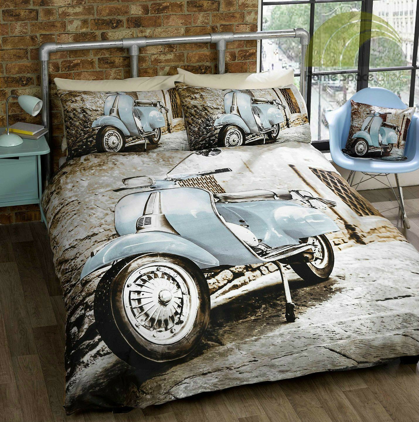 Vintage Blue Scooter Bold Bedding Set