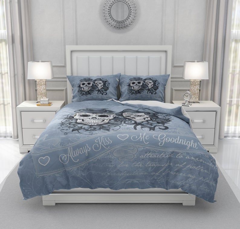Vintage Blue Sugar Skull Bedding Set