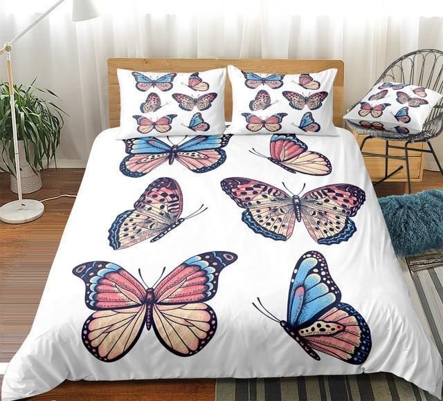 Vintage Butterflies In White Bedding Set