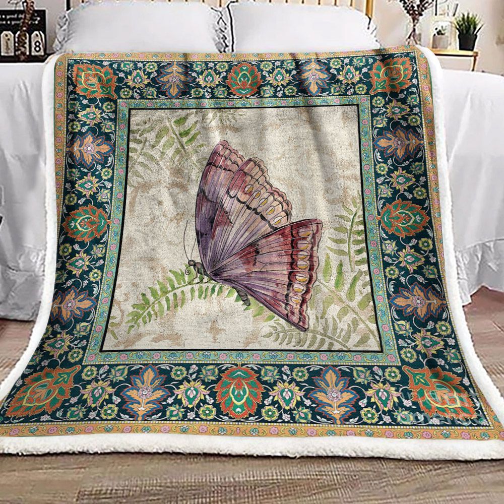 Vintage Butterfly Sherpa Fleece Blanket