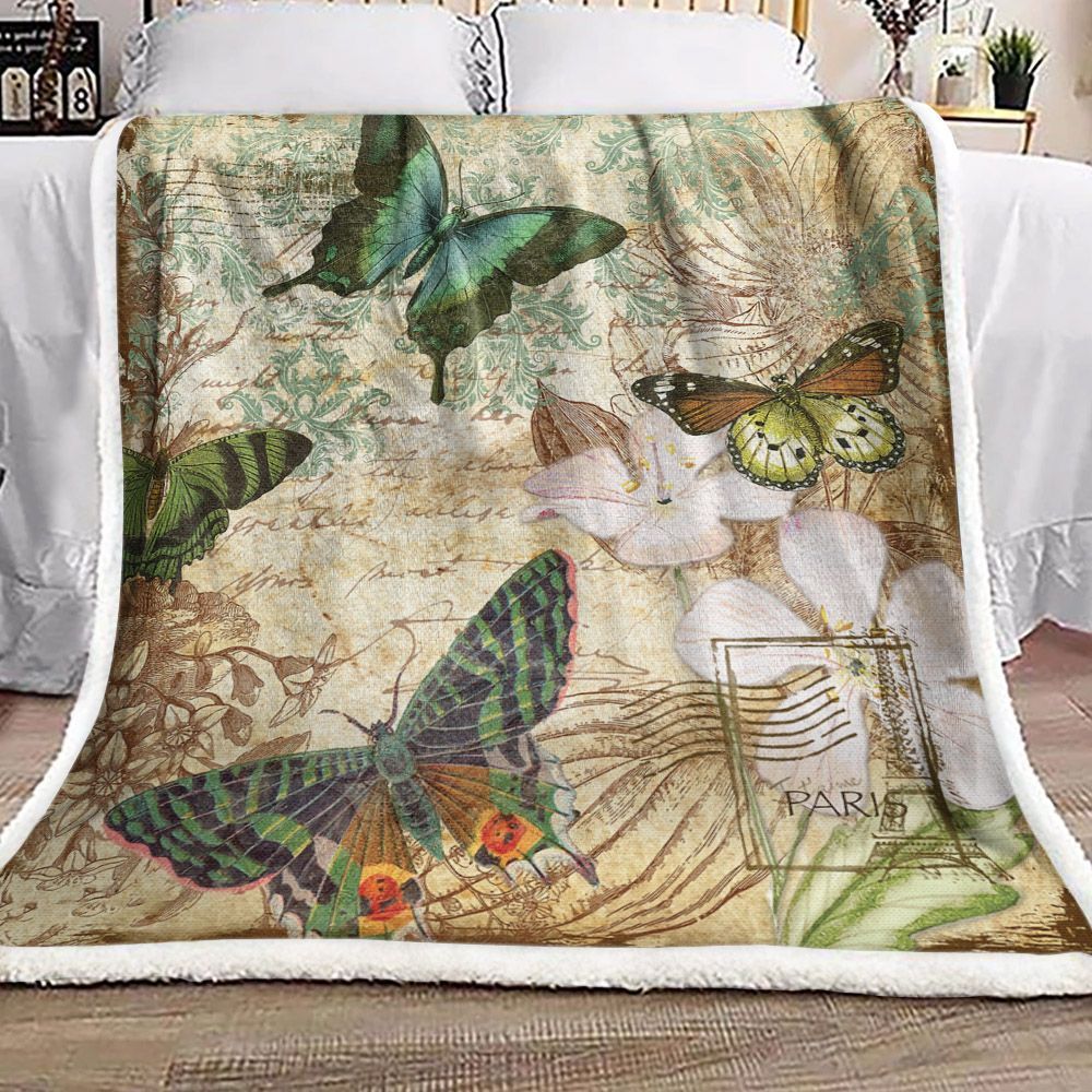 Vintage Butterfly Sherpa Fleece Blanket