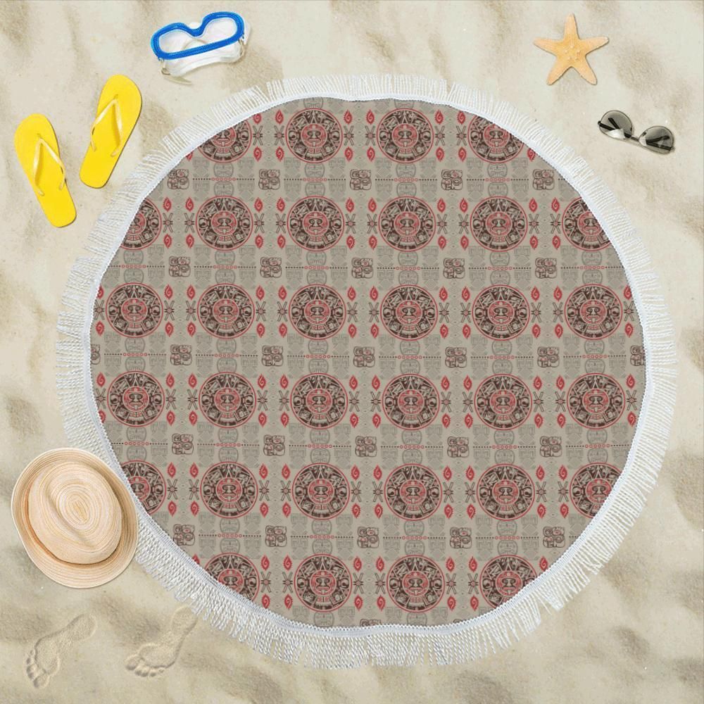 Vintage Calendar Aztec Print Pattern Round Beach Towel