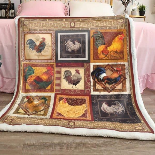 Vintage Chicken In Farm Sherpa Fleece Blanket