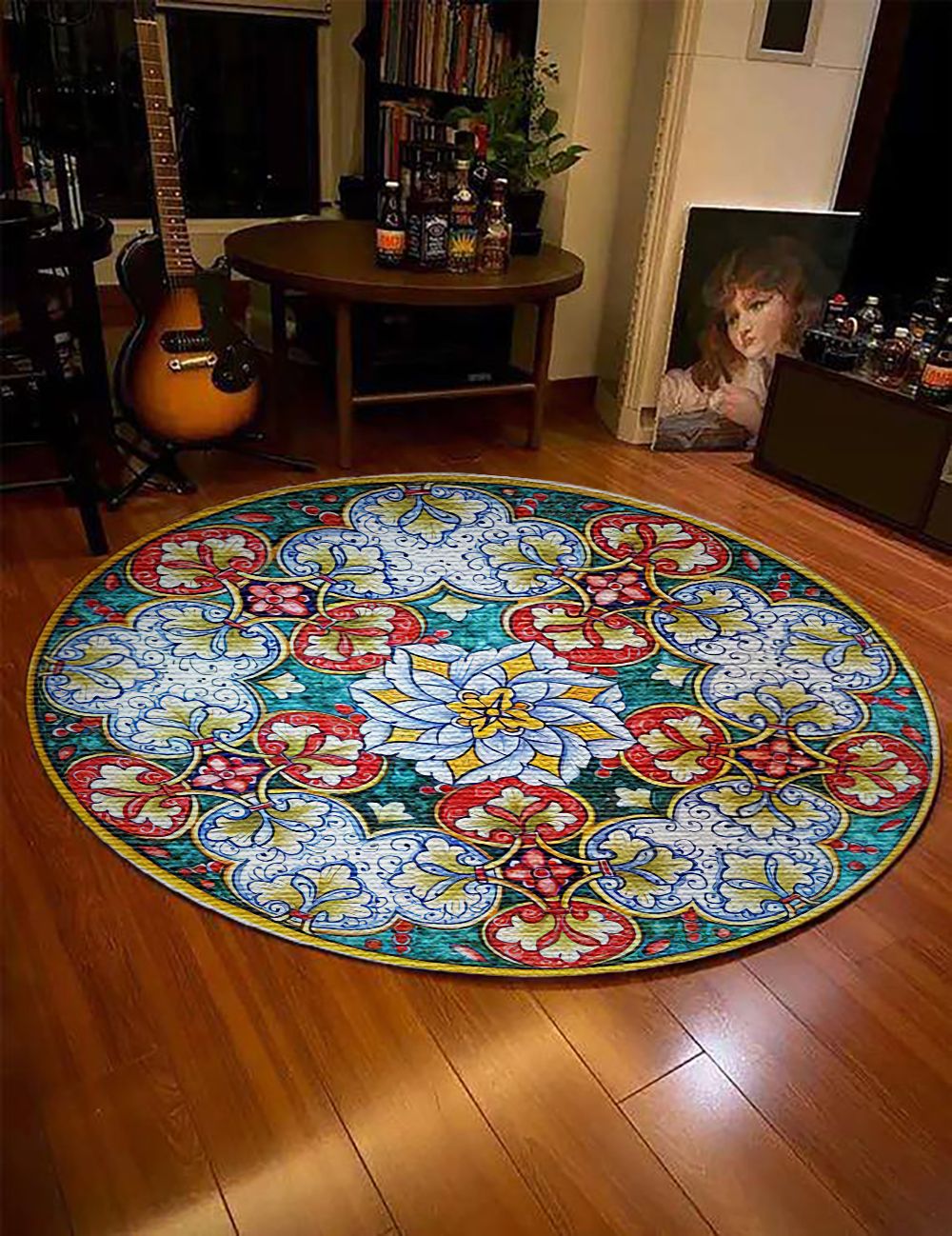Vintage Christmas Flower Round Carpet