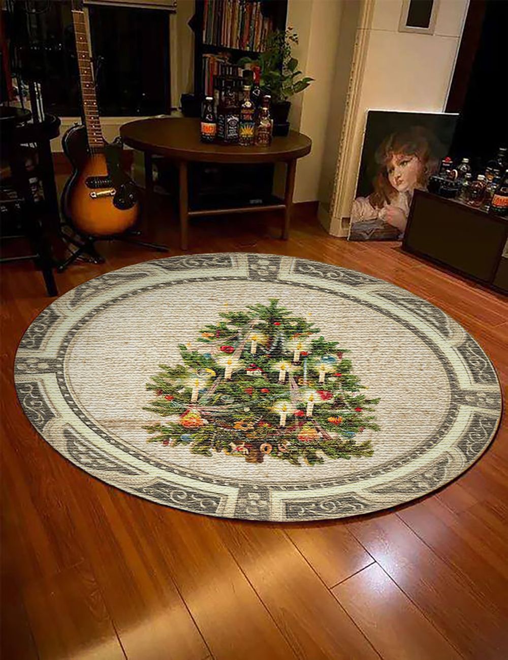 Vintage Christmas Tree Round Carpet