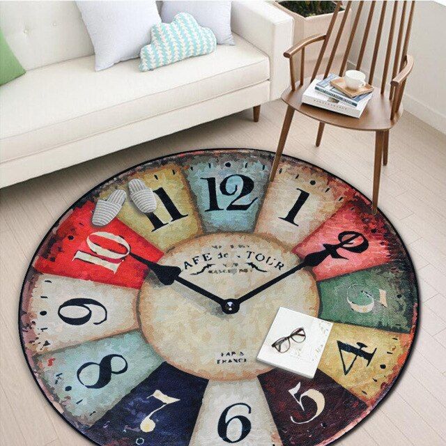 Vintage Clock Round Carpet