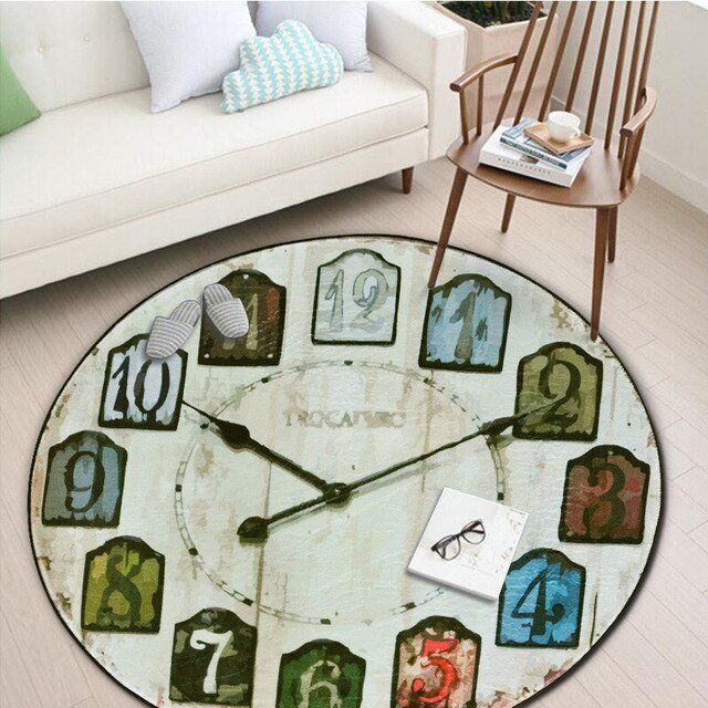 Vintage Clock Round Carpet