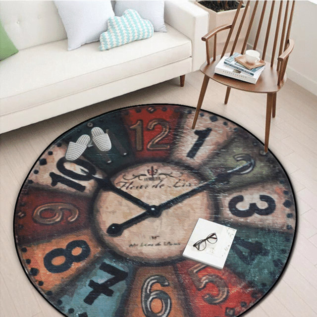 Vintage Clock Round Carpet