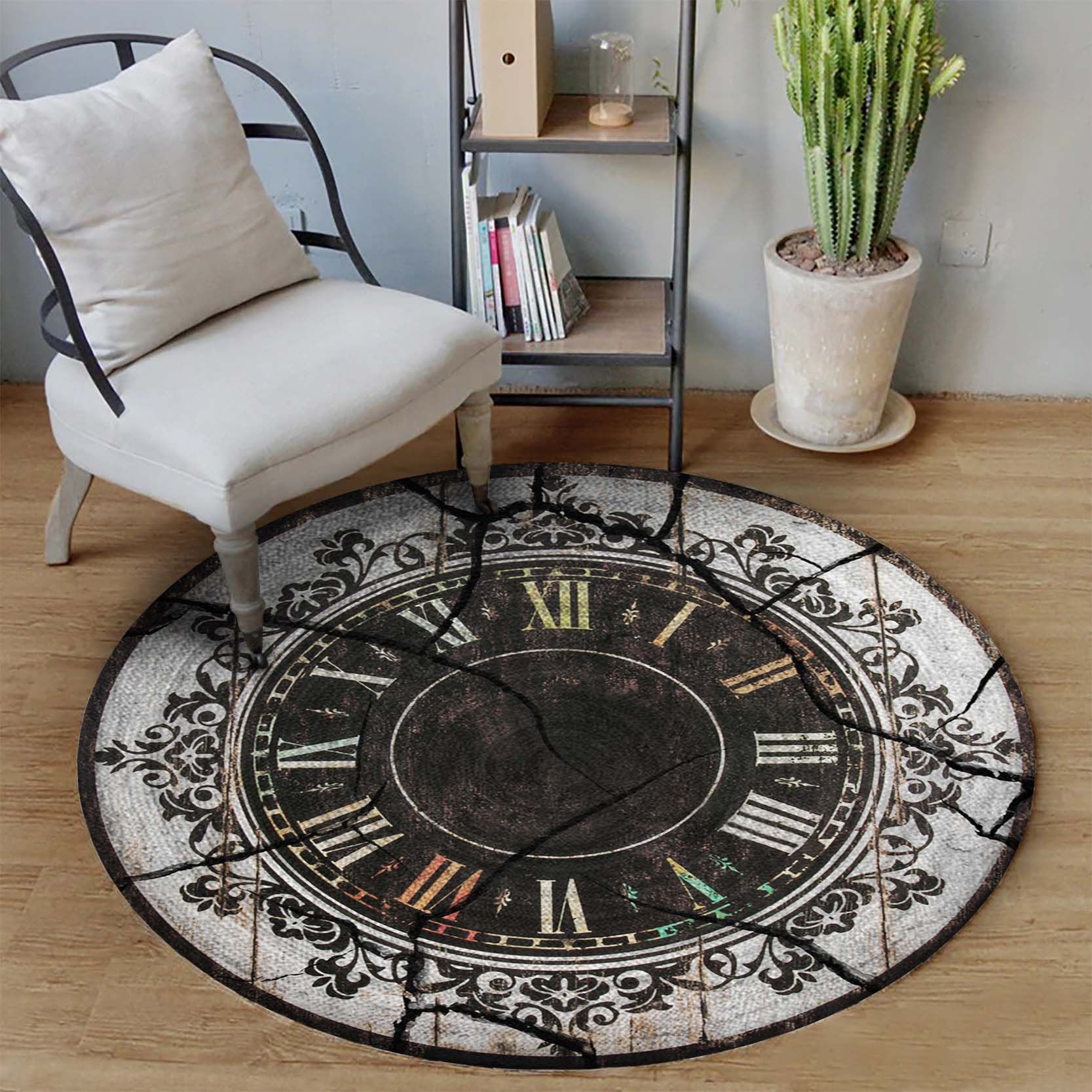 Vintage Clock Round Carpet