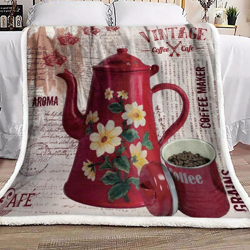 Vintage Coffee Sherpa Fleece Blanket