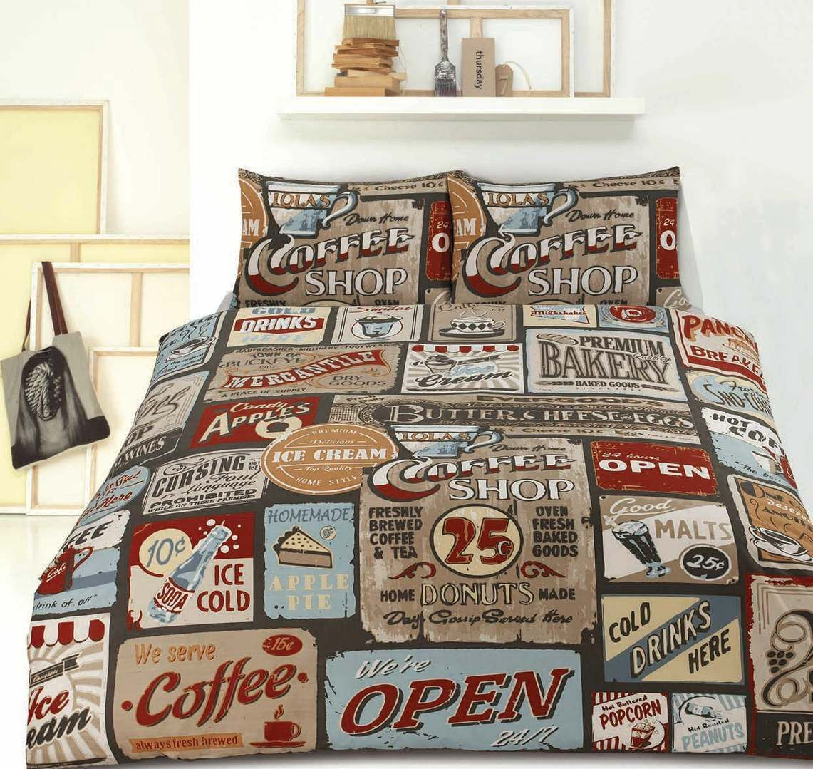 Vintage Coffee Shop Bedding Set