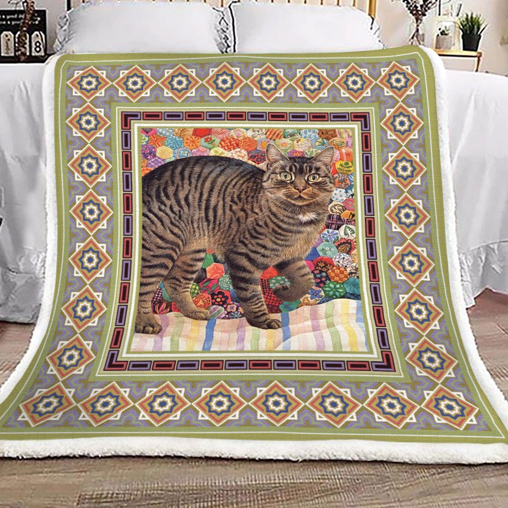 Vintage Colorful Cat Sherpa Fleece Blanket