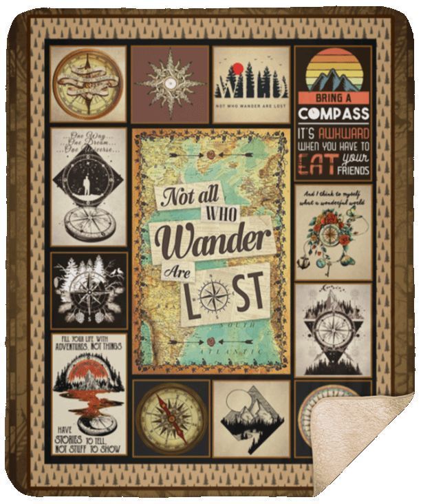 Vintage Compass Hiking Sherpa Fleece Blanket