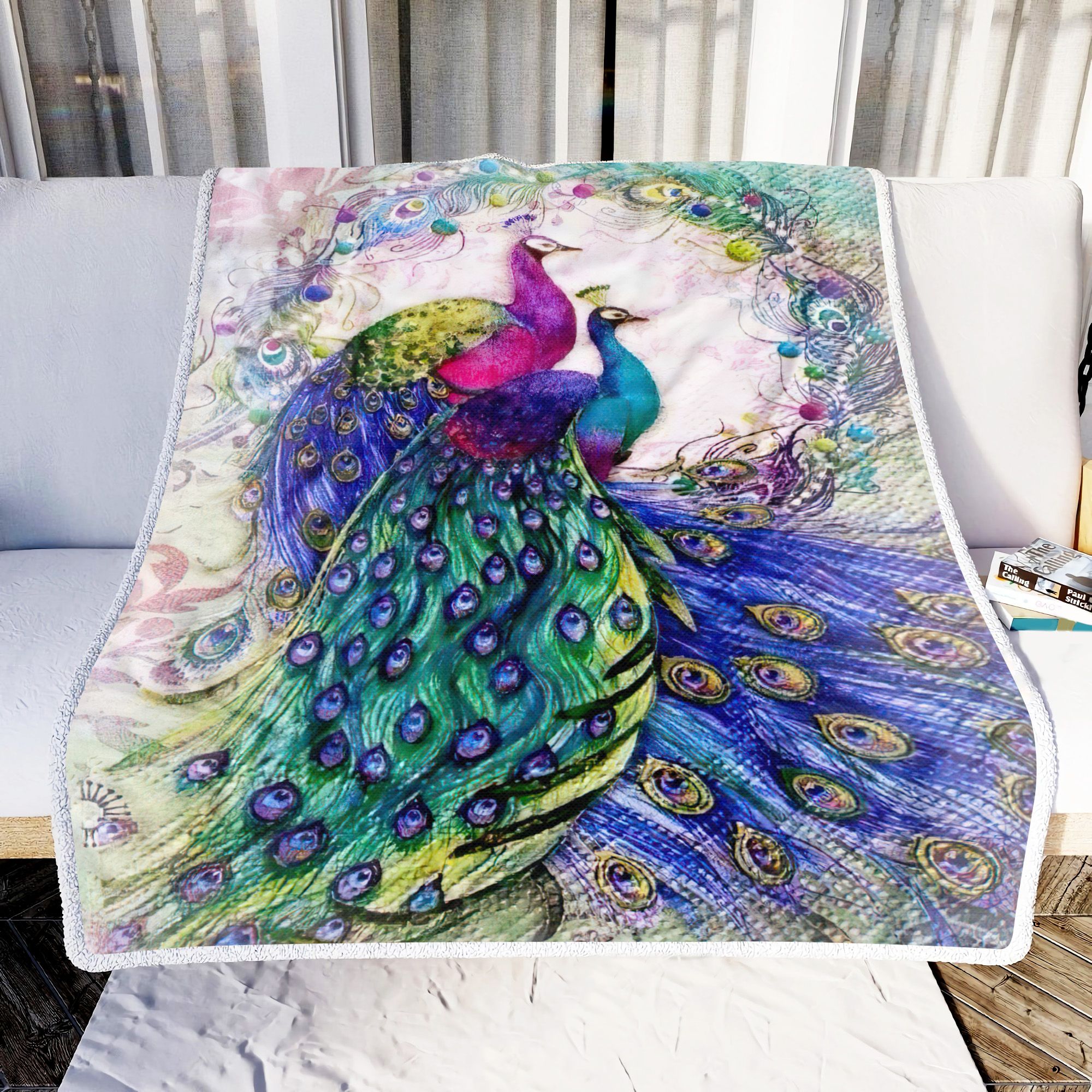 Vintage Couple Peacock Fleece Blanket