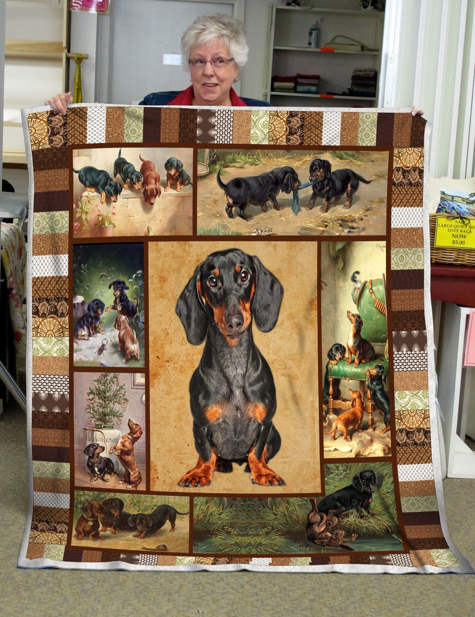 Vintage Dachshund Sherpa Fleece Blanket