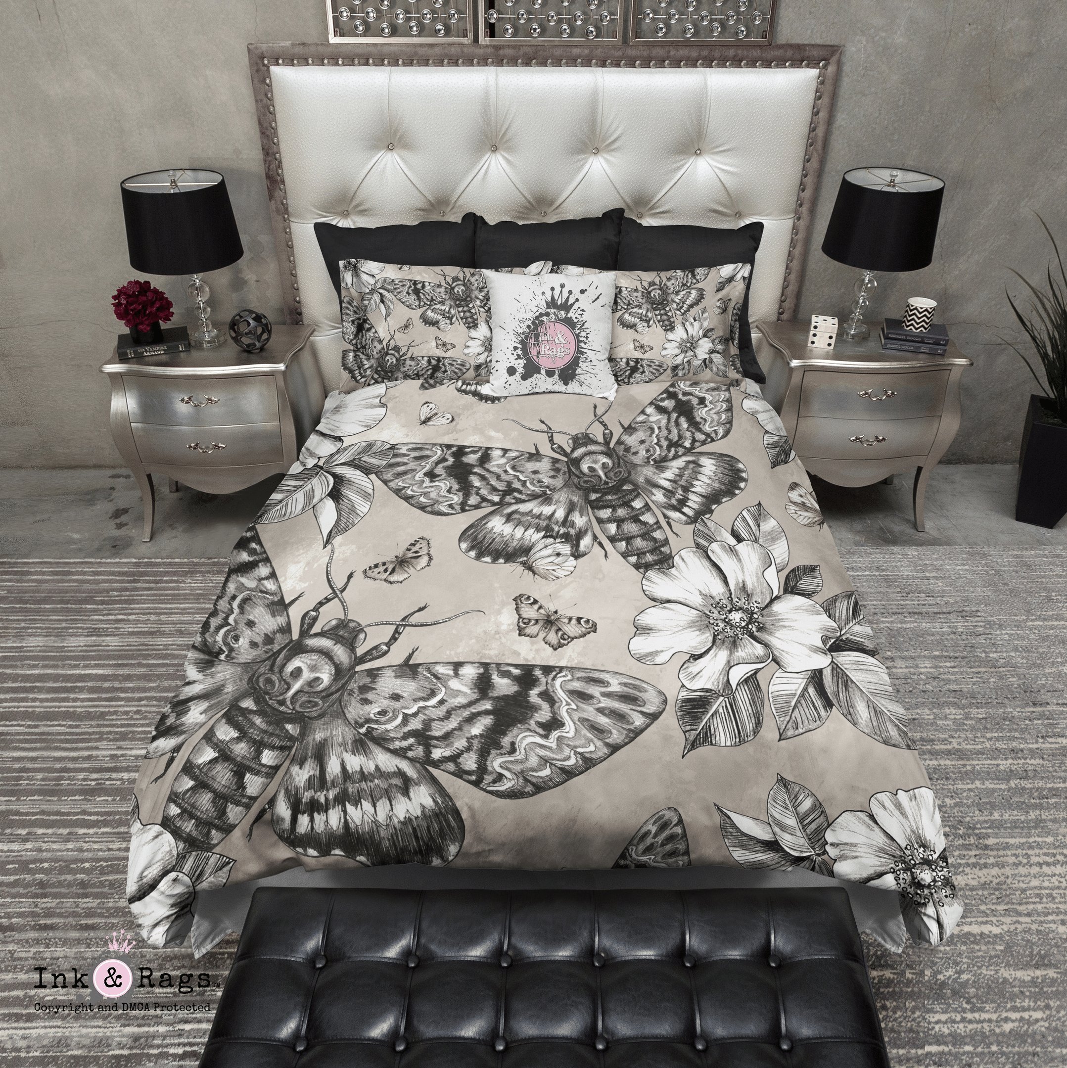 Vintage Death Moth And Dogwood Bedding Set