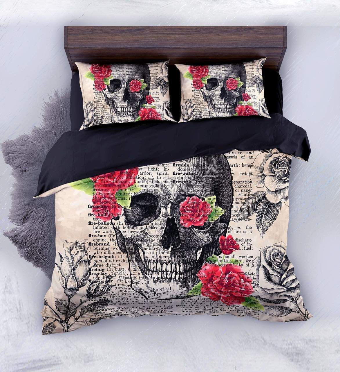 Vintage Dictionary Skull Pages Bedding Set