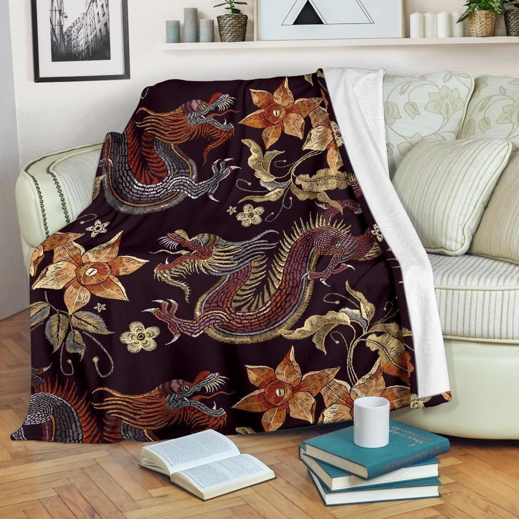 Vintage Dragon Flower Sherpa Fleece Blanket