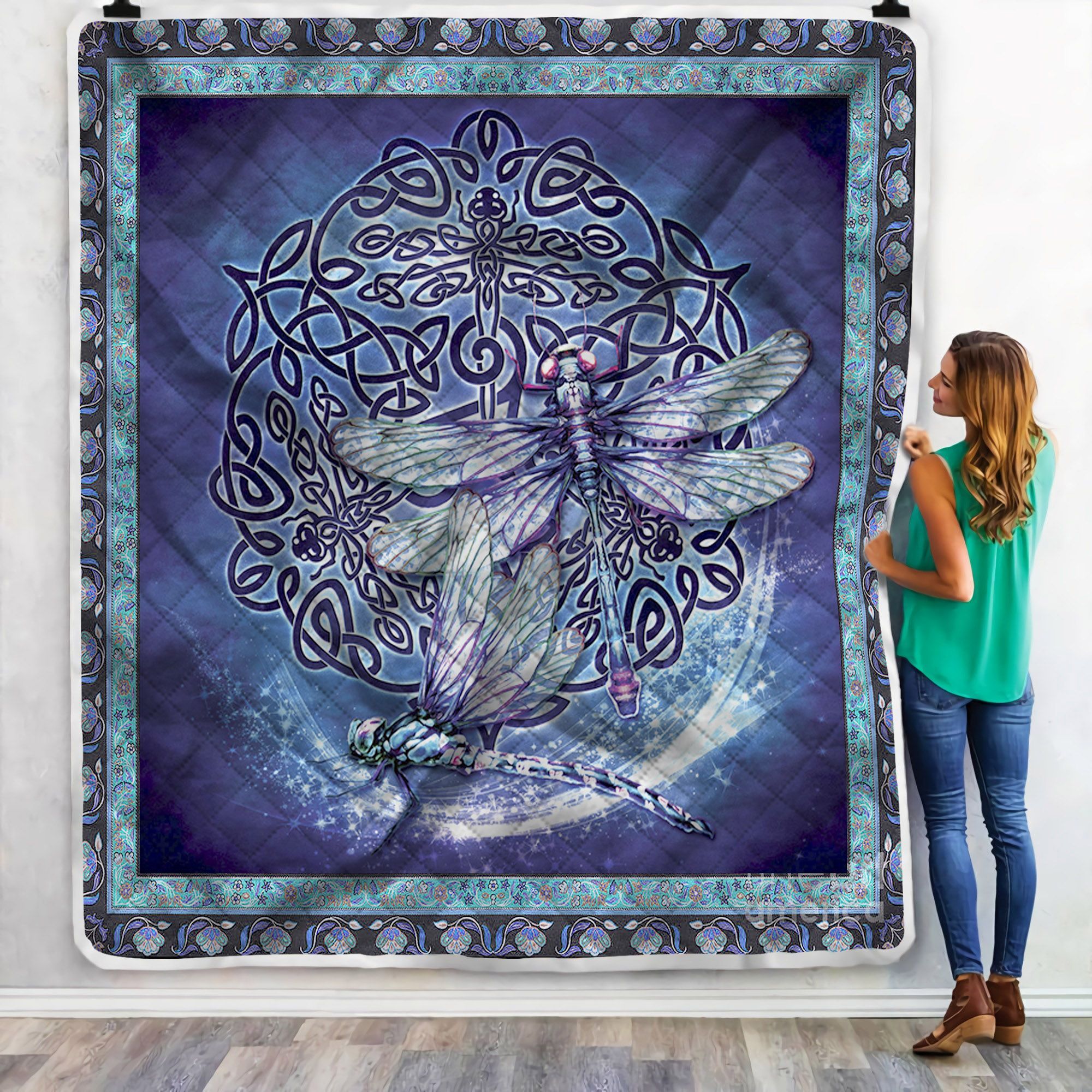 Vintage Dragonfly Celtics Sherpa Fleece Blanket