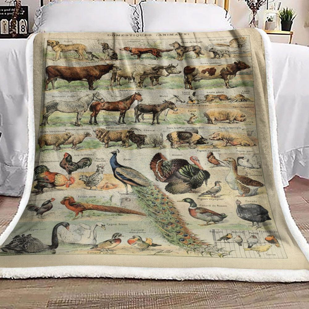 Vintage Farm Animal Art Sherpa Fleece Blanket