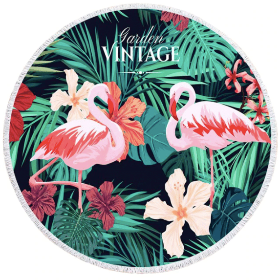 Vintage Flamingo Good Vibes Printed Round Beach Towel