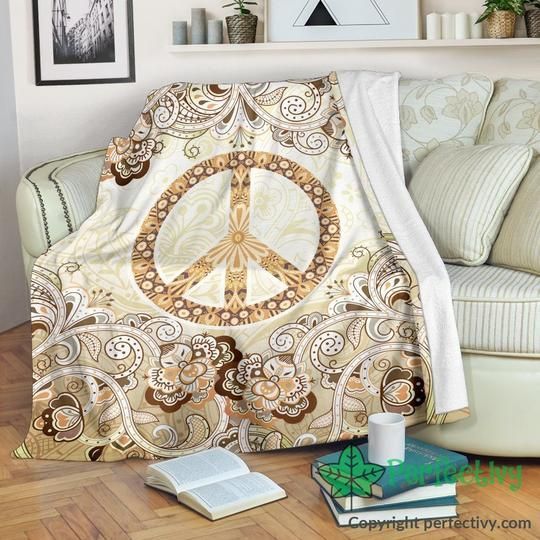 Vintage Floral Hippie Peace Sherpa Fleece Blanket