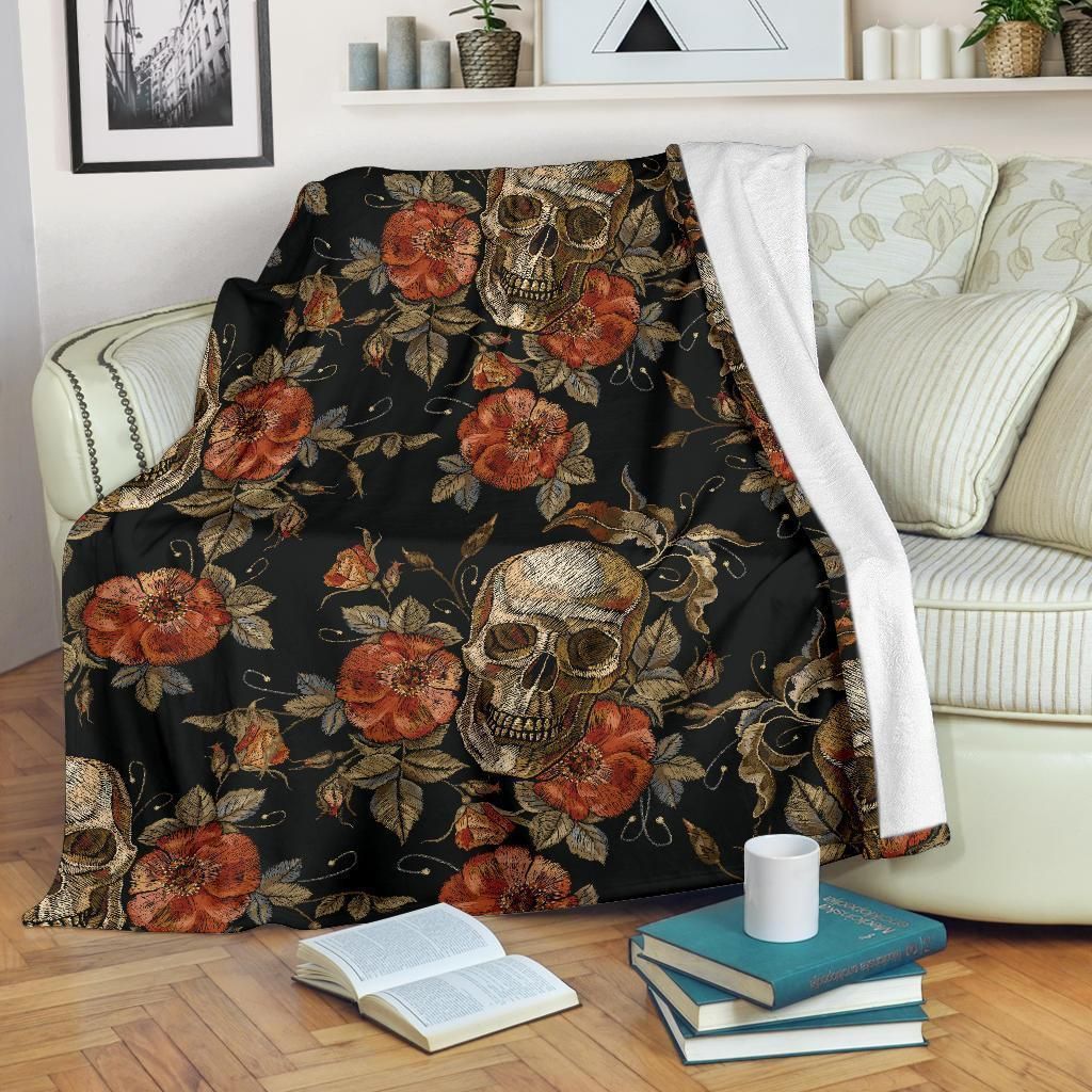 Vintage Floral Skull Sherpa Fleece Blanket