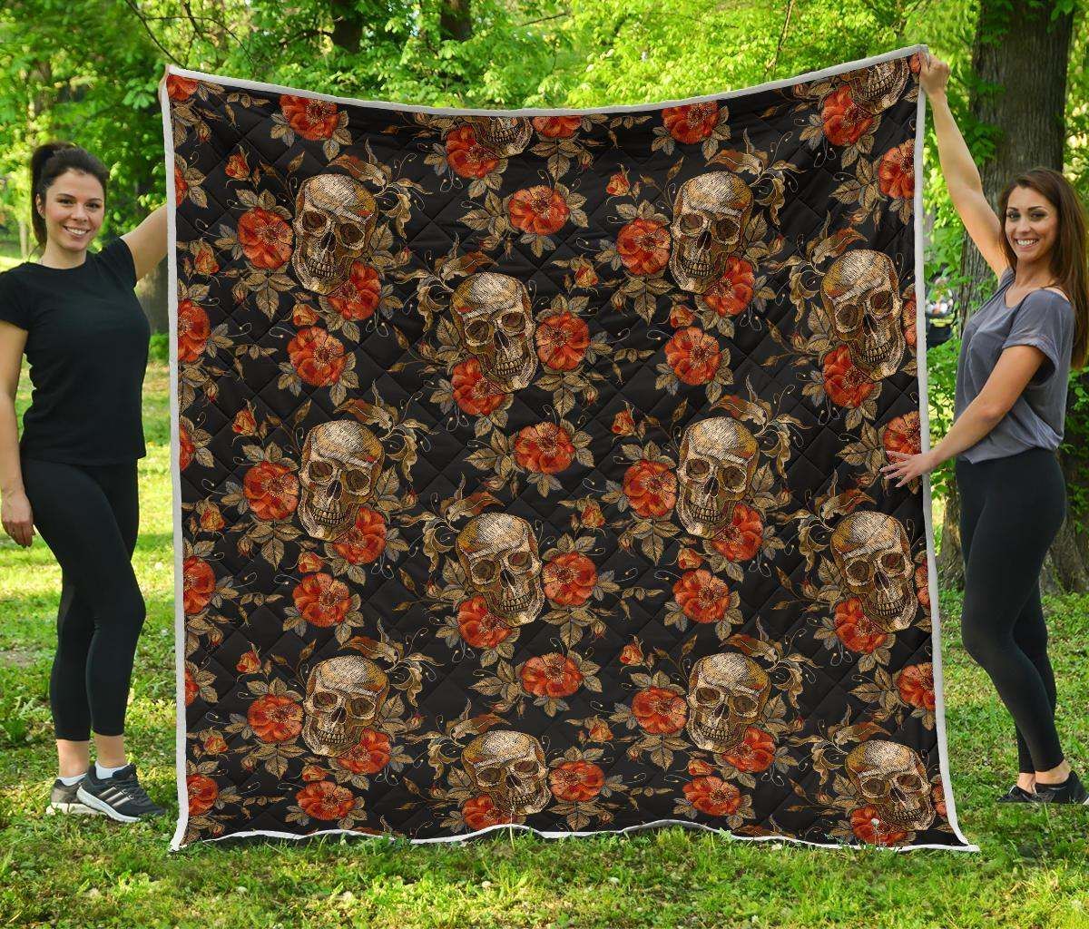 Vintage Floral Skull CL17100667MDQ Quilt Blanket