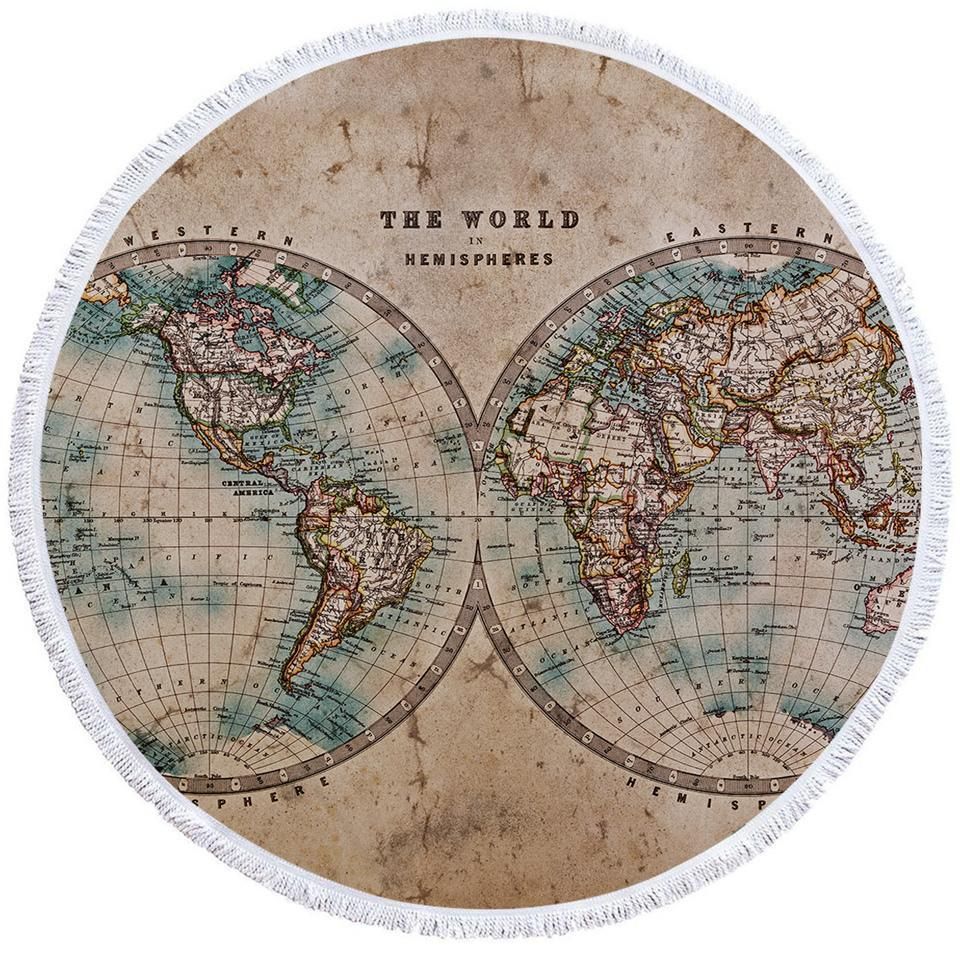 Vintage Hemispheres Pattern Printed Round Beach Towel