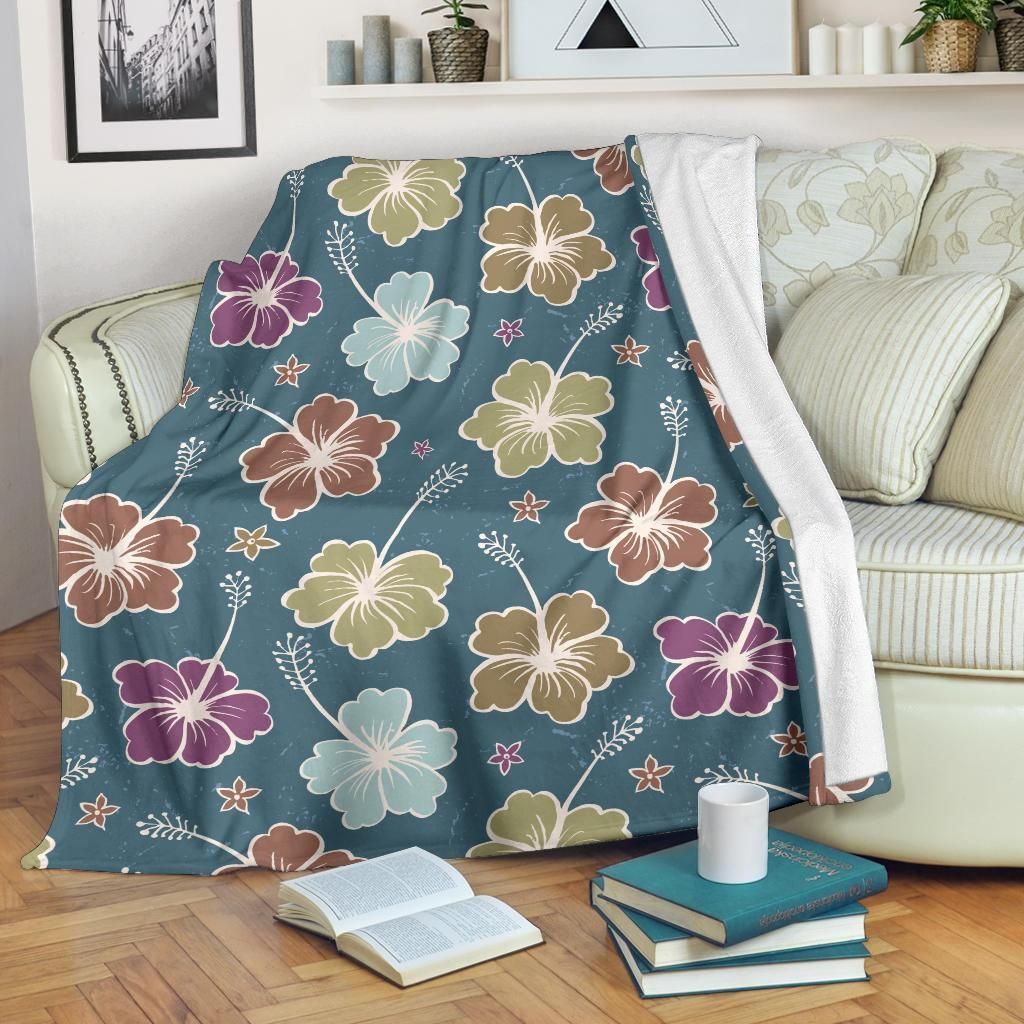 Vintage Hibiscus Pattern Print Design Fleece Blanket