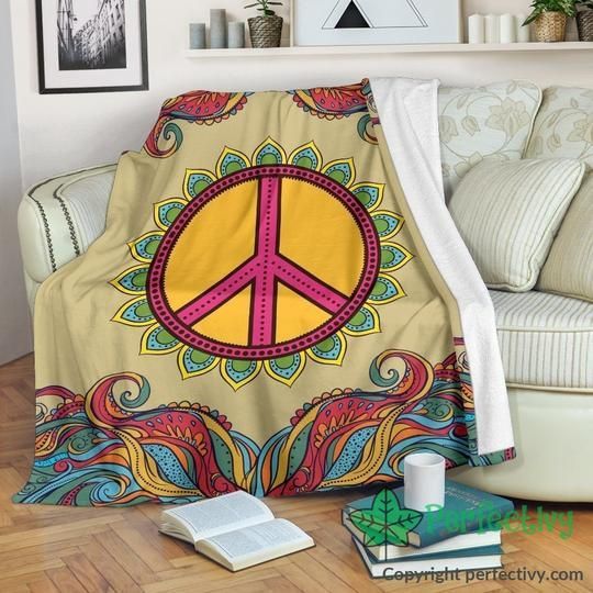 Vintage Hippie Peace Sherpa Fleece Blanket