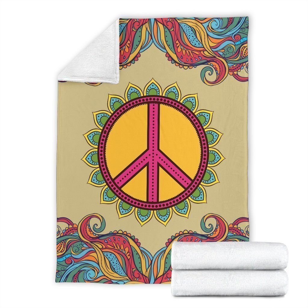 Vintage Hippie Peace Symbol Printed Fleece Blanket