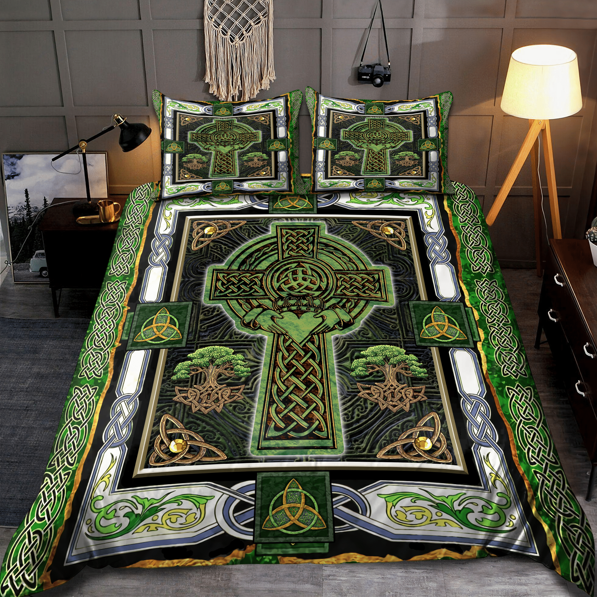 Vintage Irish Tree Of Life Cross Celtic St Patrick’s Day Bedding Set