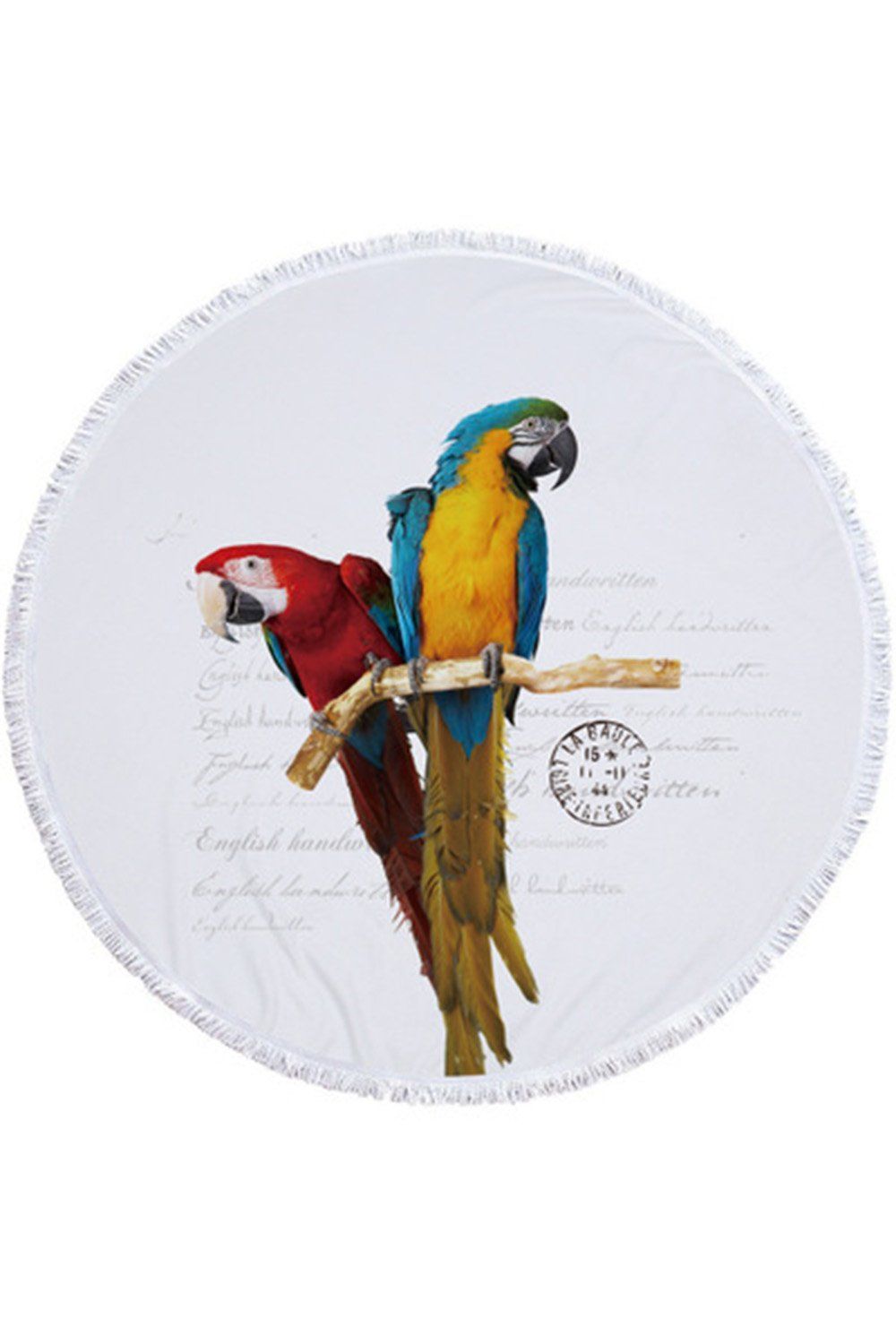 Vintage Letter With Birds Printed Round Beach Towel