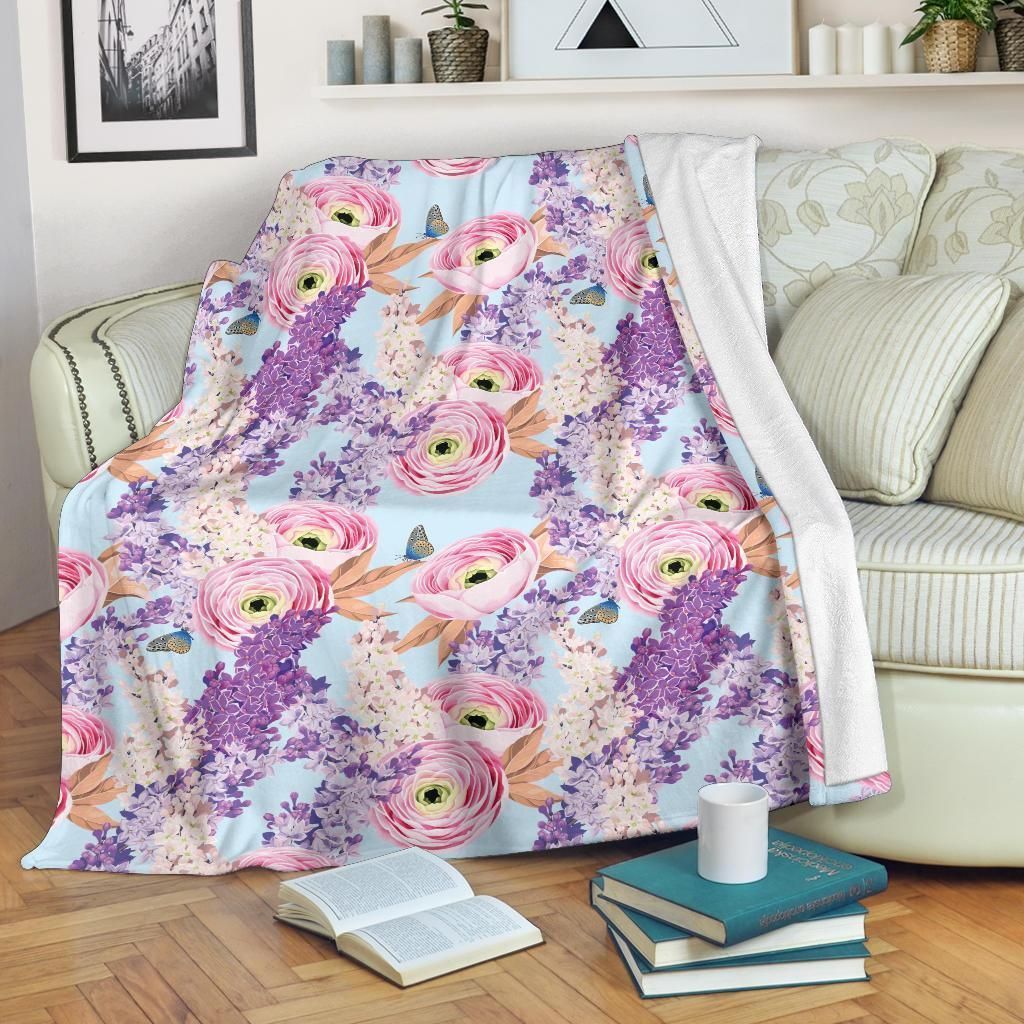 Vintage Lilac Pattern Print Design Fleece Blanket