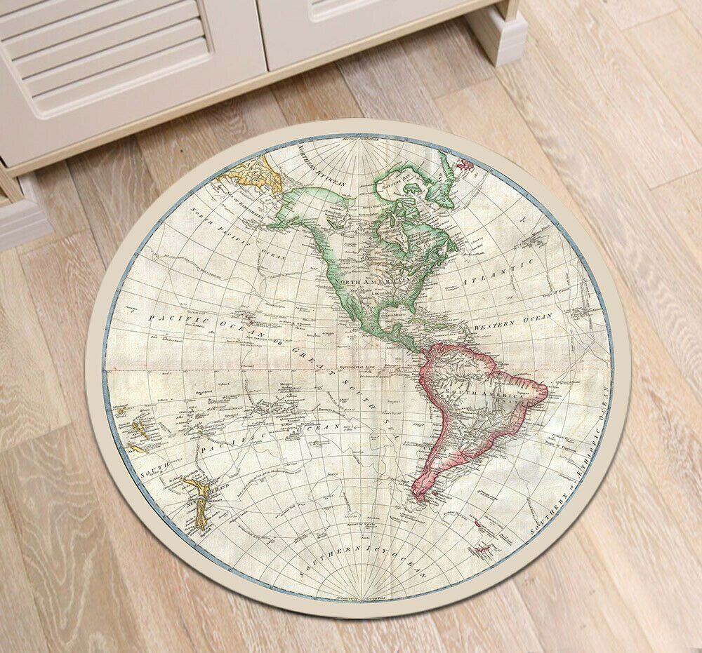 Vintage Map Of The World Round Carpet
