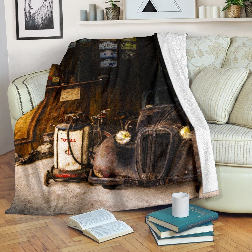 Vintage Mechanic Sherpa Fleece Blanket