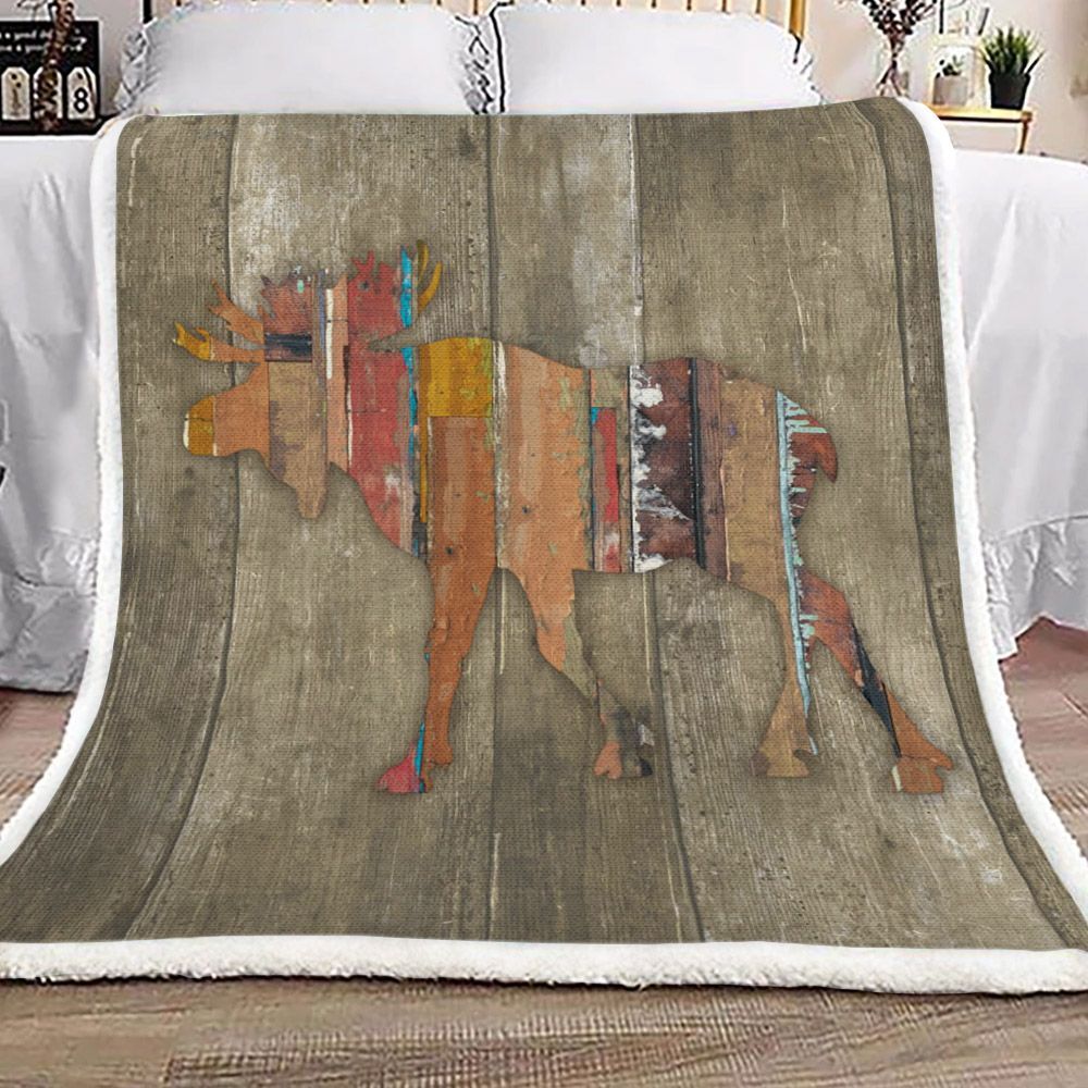 Vintage Moose Rustic Wood Wildlife Sherpa Fleece Blanket