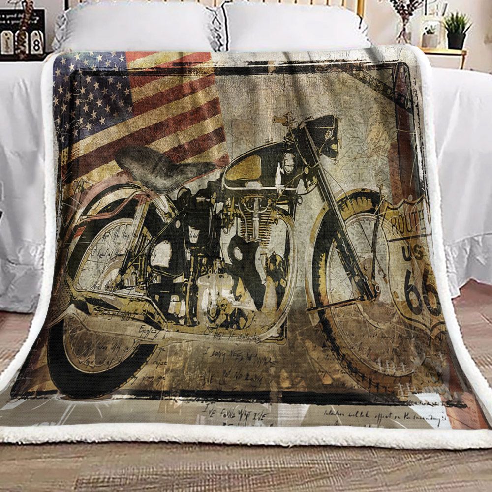 Vintage Motorcycle Sherpa Fleece Blanket