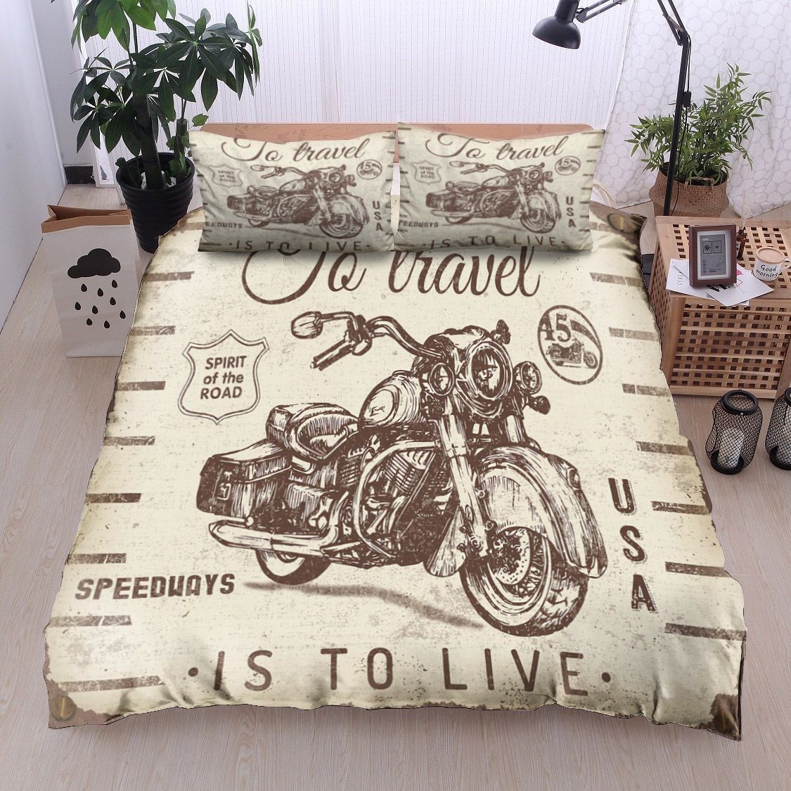 Vintage Motorcycling Bedding Set