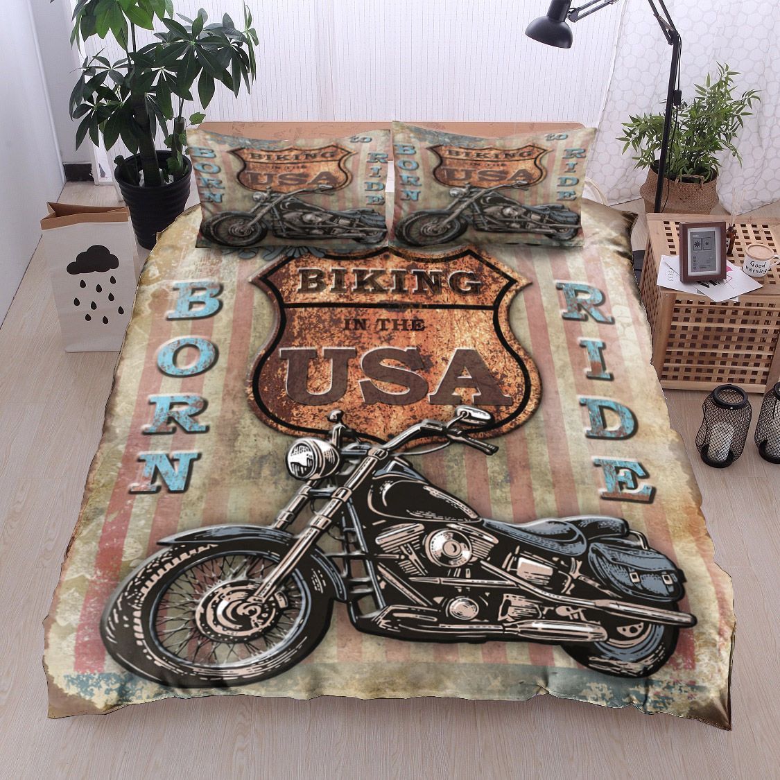 Vintage Motorcycling Bedding Set