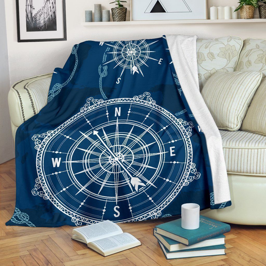 Vintage Nautical Compass Printed Fleece Blanket