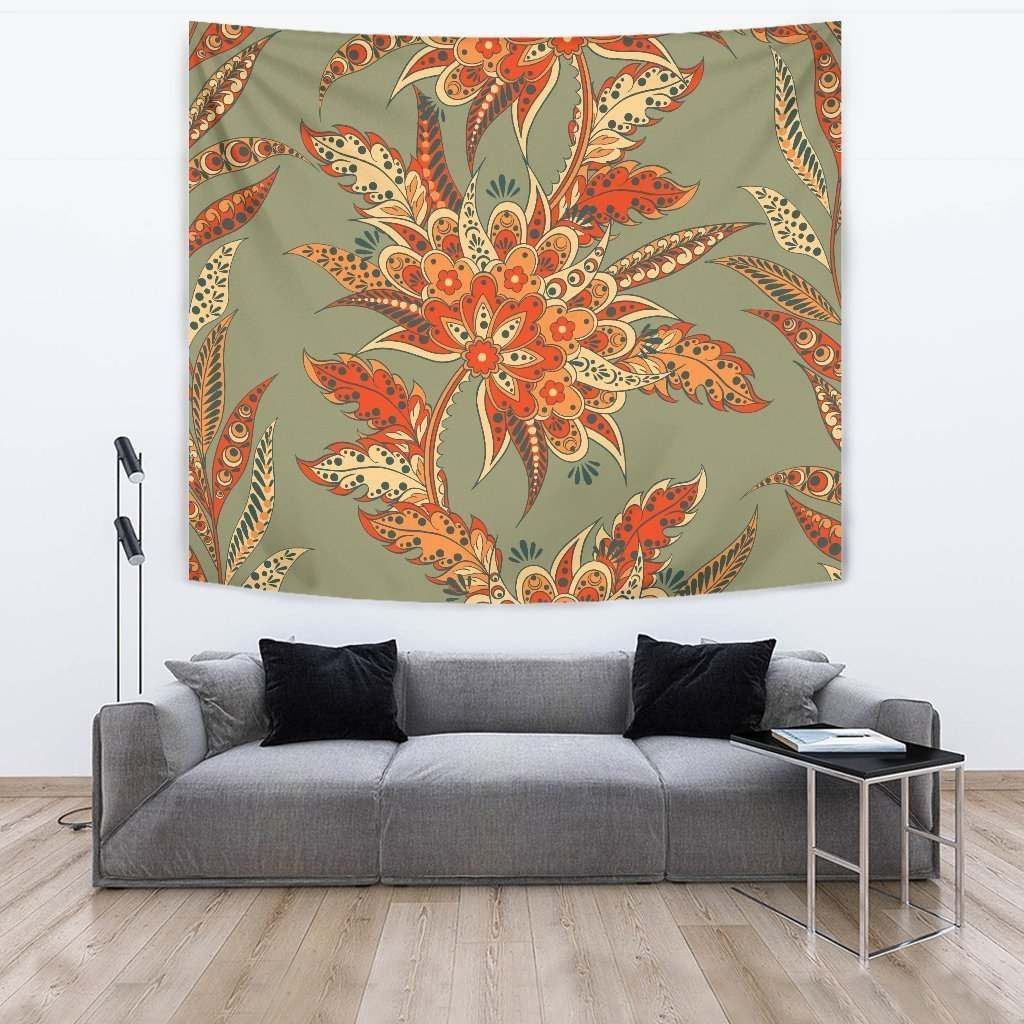 Vintage Orange Bohemian Floral CL17100138MDT Tapestry
