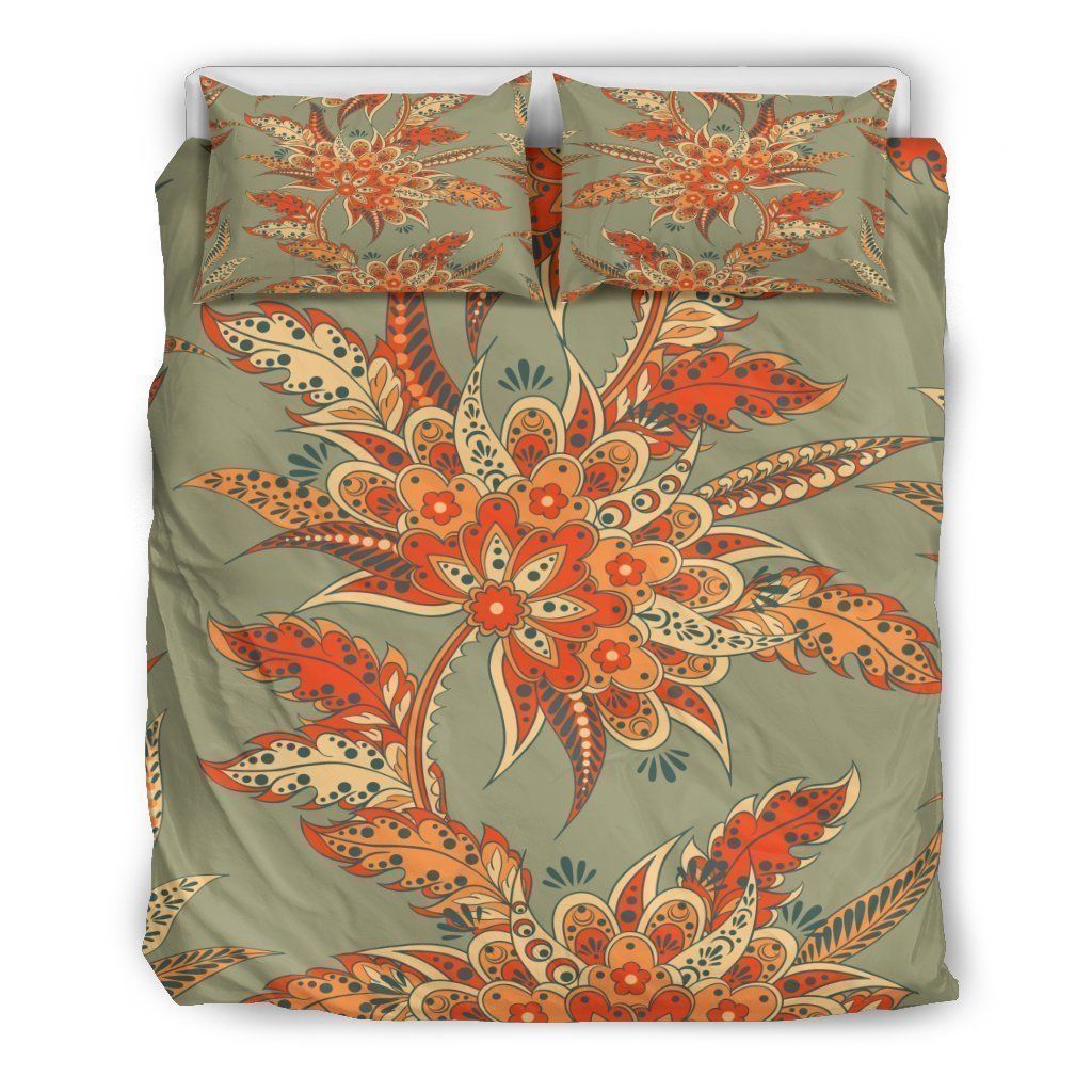 Vintage Orange Bohemian Floral Bedding Set