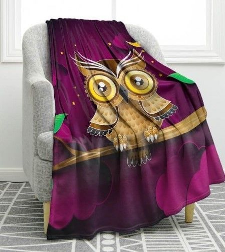 Vintage Owl Sherpa Fleece Blanket