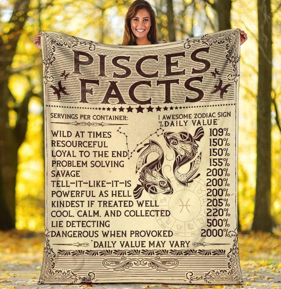 Vintage Pisces Facts List Printed Fleece Blanket