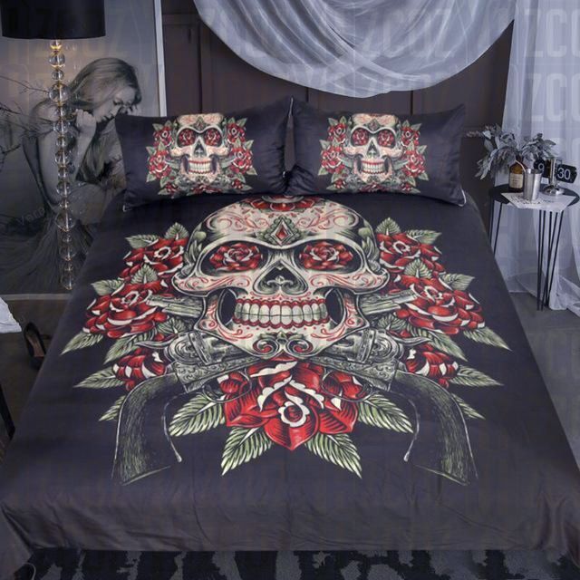 Vintage Red Green Sugar Skull Bedding Set