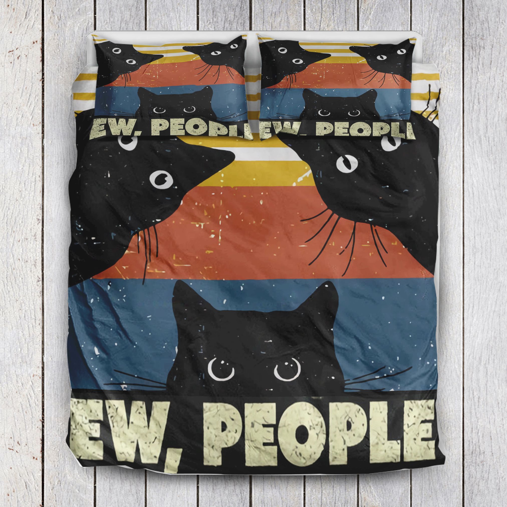 Vintage Retro Ew People Black Cat Bedding Set
