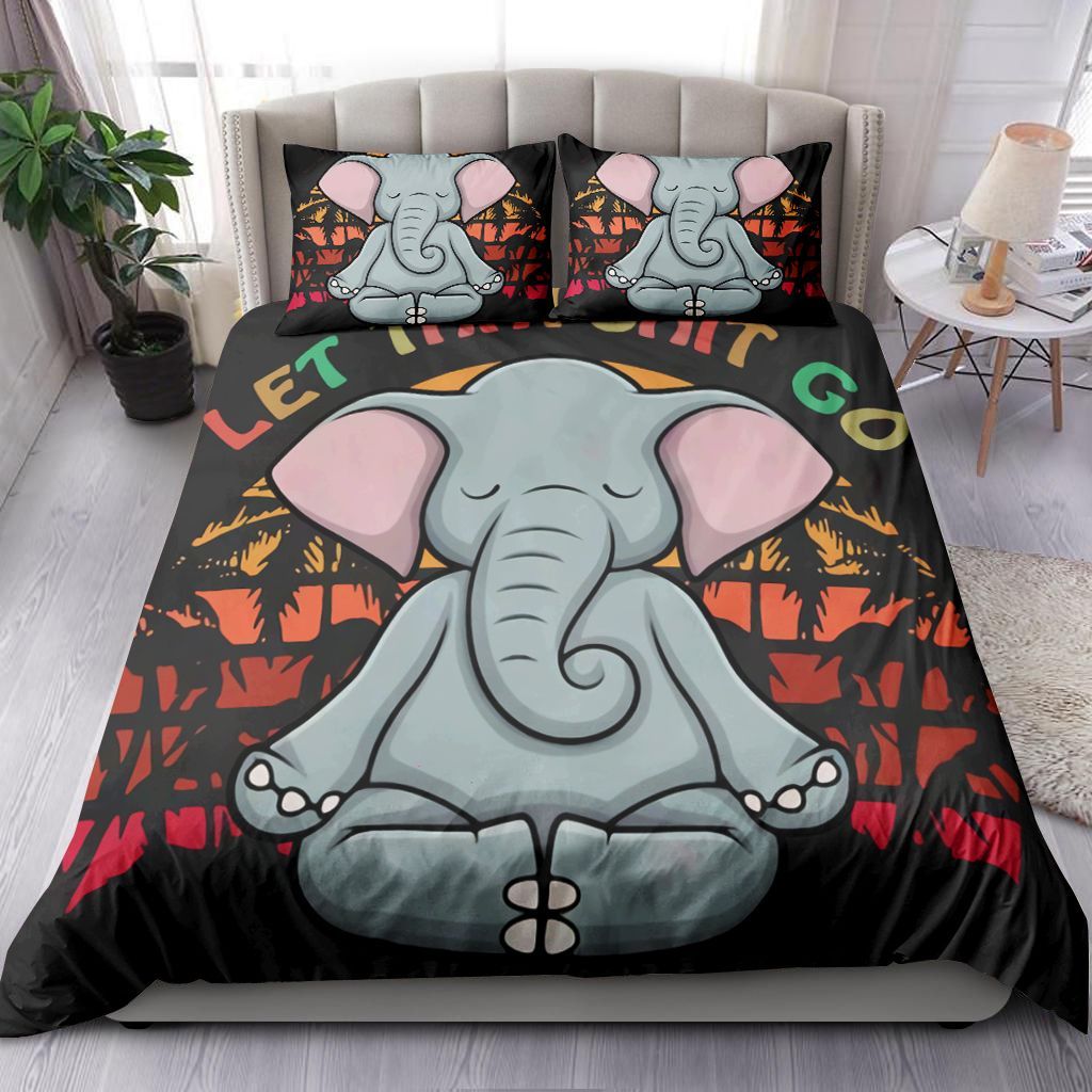 Vintage Retro Let That Shit Go Yoga Elephant Bedding Set